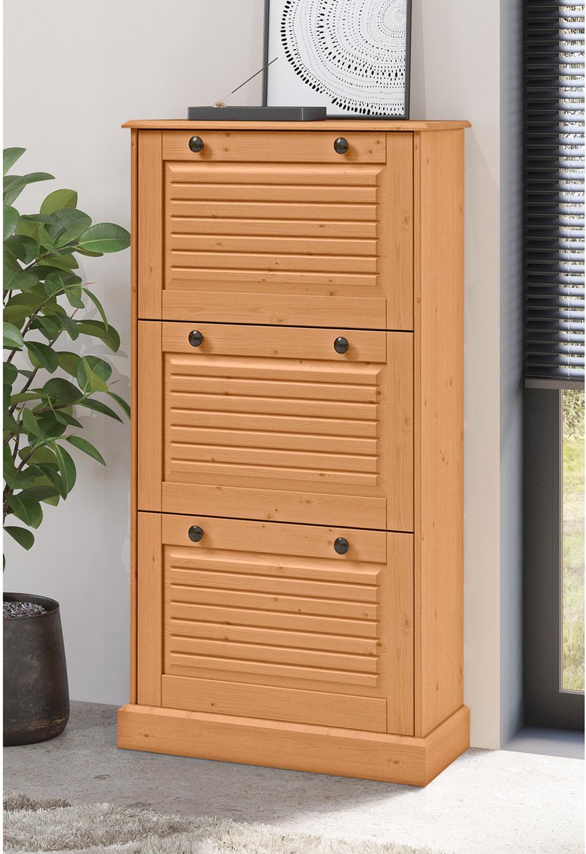 Mille|Schoenenkist met 3 klepdeuren in grenen natuur (5711950569503)