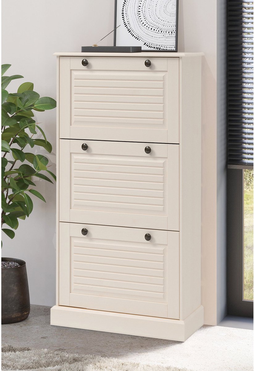 Mille|Schoenenkist met 3 klepdeuren in grenen wit (5711950569510)