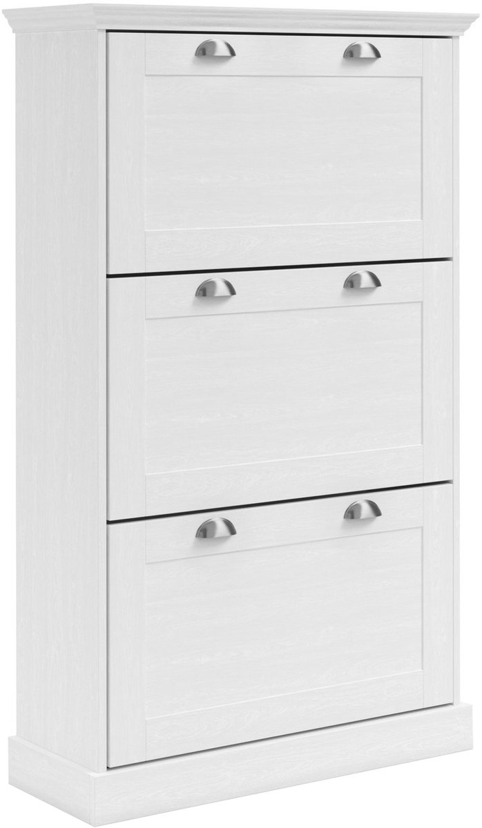 Motala|Schoenenopberger met 3 klepdeuren in houtlook wit (5711950566830)