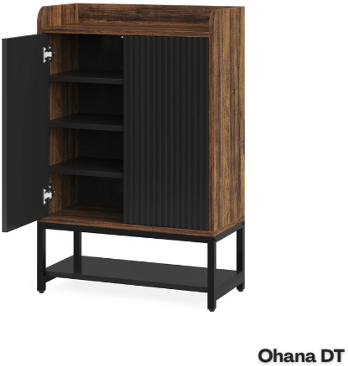 Ohana DT - Schoenenkast Met Deuren - Schoenenkast Hout - Schoenenrek - 5 Laags - 25 Paar Schoenen - Eenvoudige Montage - Zwart (8721398315447)