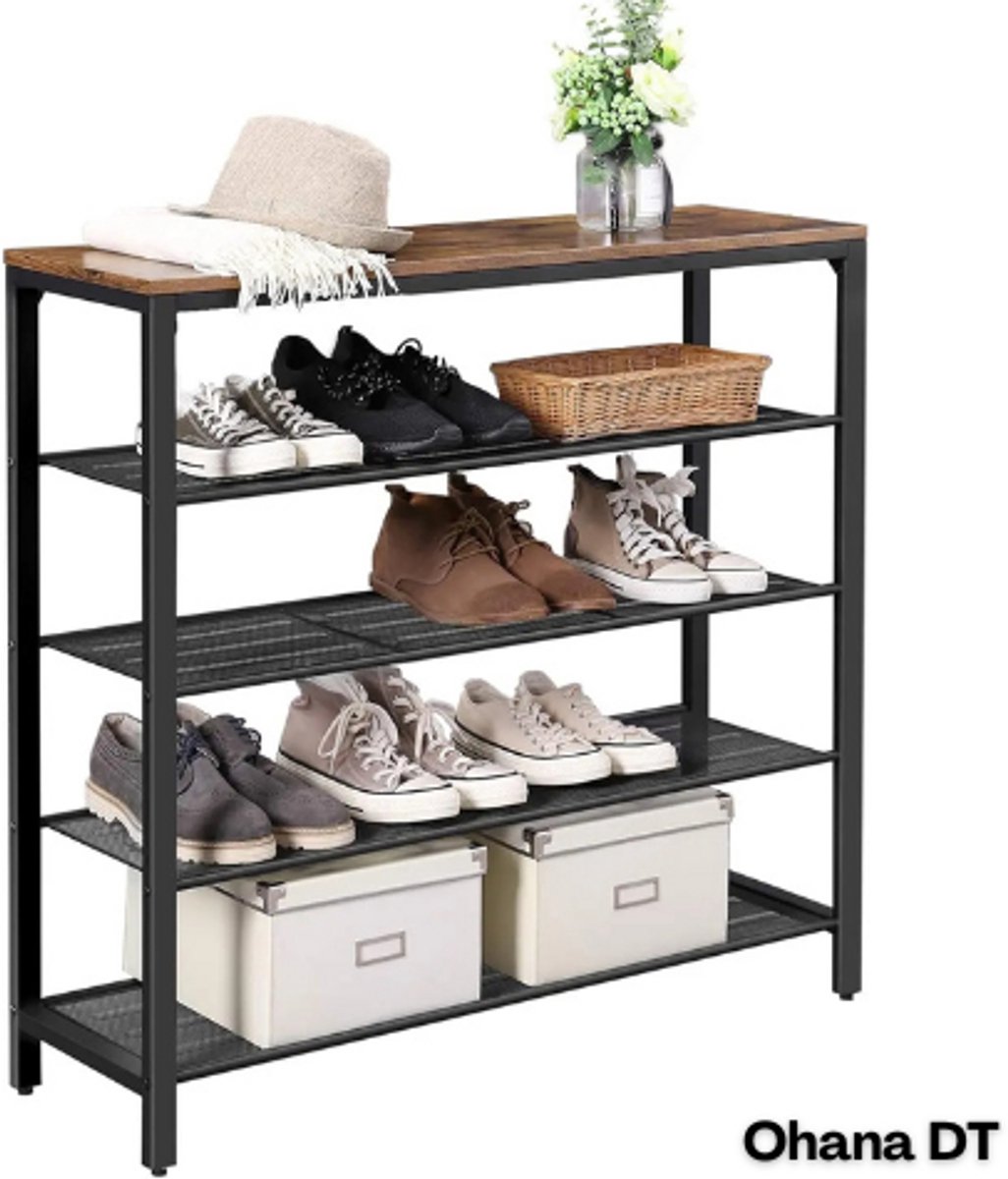 Ohana DT - Schoenenrek - Schoenenkast - 5 Lagen - 1M Breed - Ruim, Stevig & Sfeervol voor Hal of Slaapkamer (8721398315218)