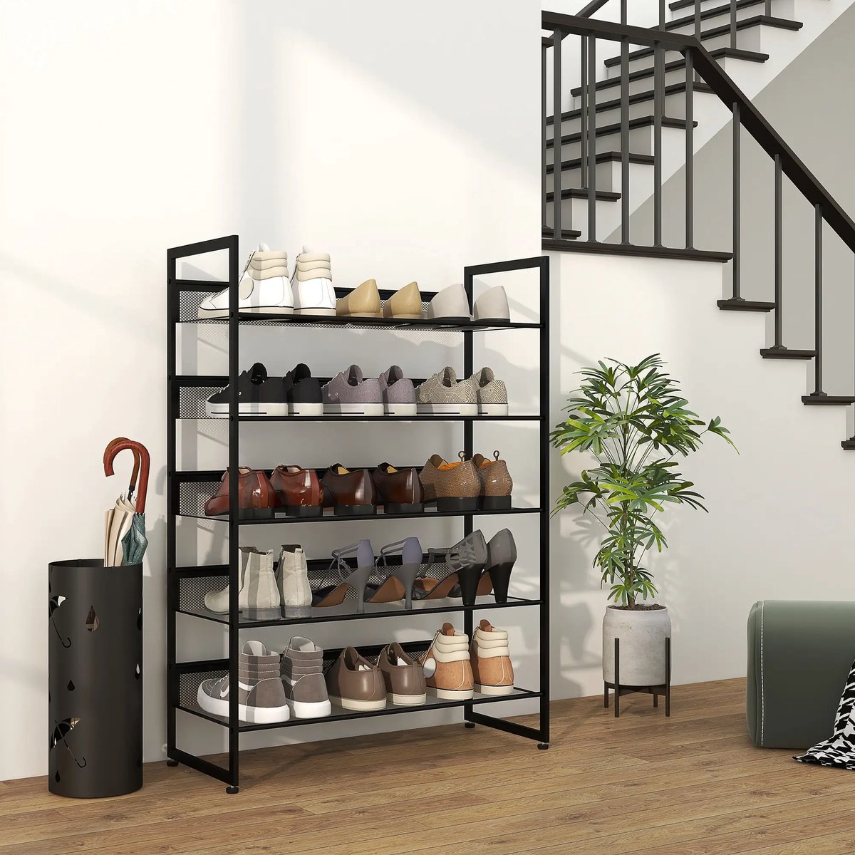Pugsdrly Kleine schoenenrek Schoenenrek Schoenenrek hoog smal, 5 planken, 72 cm x 30 cm x 102 cm, zwart (6085432232407)