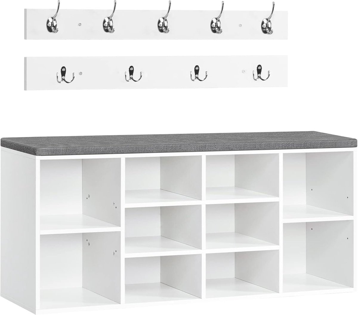 Retadou - Schoenbank met 10 vakken, garderobe schoenenrek met gevoerde zitbank met opbergruimte, wandgarderobe met 9 haken, schoenenkast voor hal, entree, slaapkamer (6152247541519)