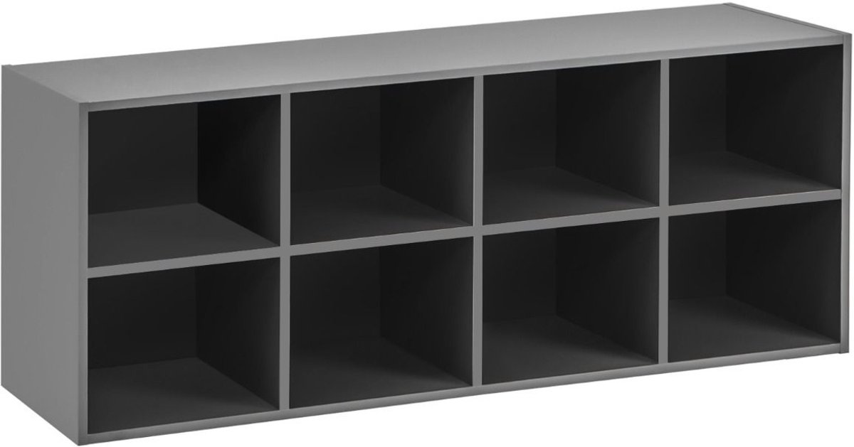 Schoenenbank met Zitkussen - Houten Schoenenrek - 8 Open Vakken - Belastbaar tot 230 kg - Grijs - 102x30x41 cm (5487571408957)