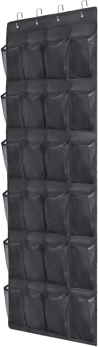 Schoenenkast Hangend - Schoenzak - Polyestervezel - Opvouwbare Schoenenrek - 24 Vakken - Schoenen Opbergen aan de Deur - Oplossing voor Rondslingerende Schoenen - 56*150CM - Zwart (9484896304694)