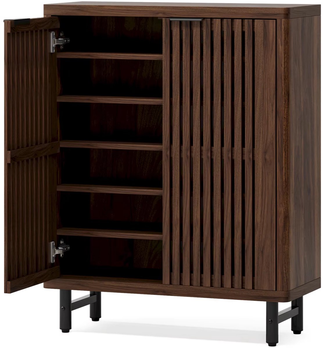 Schoenenkast Madule met deuren - Walnoot - Schoenenrek - 110cm - 6 laags - Houten opbergkast (8721052083705)