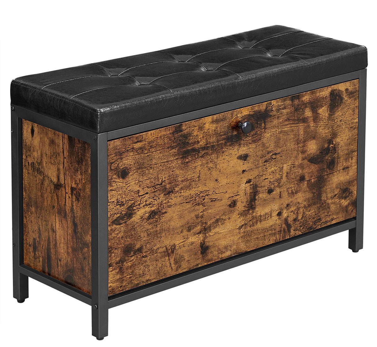 Schoenenkast Schoenbank Opbergkast Met dubbele klepopslag en zitbank Voor maximaal 6 paar schoenen Stevig metalen frame Geschikt voor hal, entree en slaapkamer 80 x 30 x 51 cm Bruin + zwart (4255901401500)