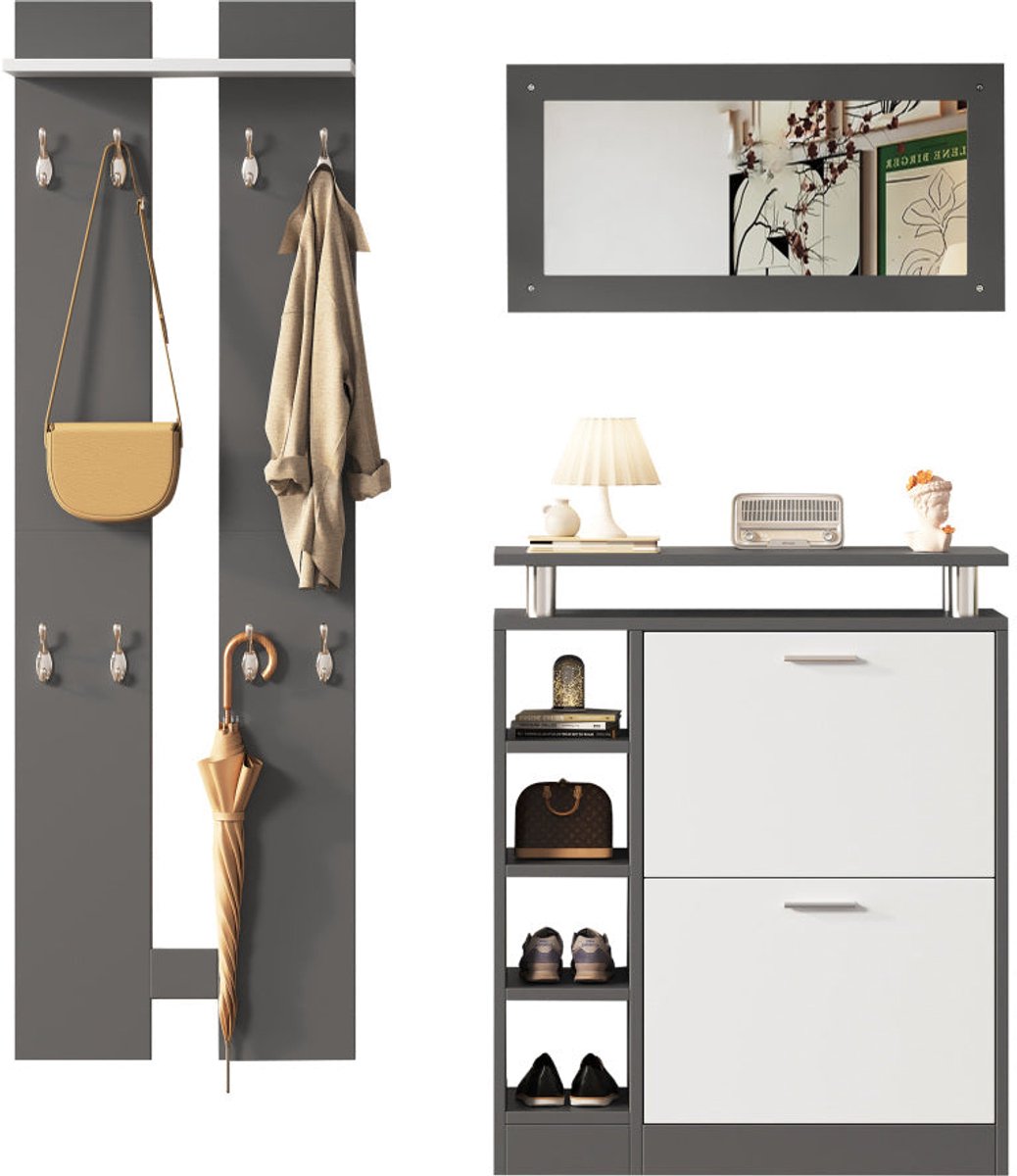 Schoenenkast - Schoenenopberger - Schoenenrek - Schoenenkast - Schoenenkast met Spiegels - Wandgemonteerd - Ruimtebesparend Design - Duurzaam Spaanplaat 80x25x96 cm (8721391140671)