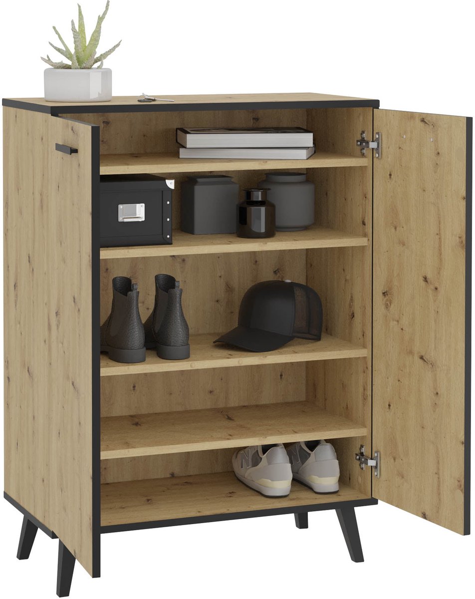 Schoenenkast Sendai Artisan Eiken - Breedte 68.5 cm - Hoogte 93.5 cm - Diepte 33 cm - N - Met openslaande deuren (6152838955954)