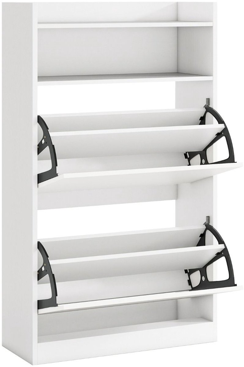 Schoenenkast met 2 Uitklapbare Lades - Slanke Verborgen Schoenenkast met Open Opbergruimte - Wit Hout (5487571408759)