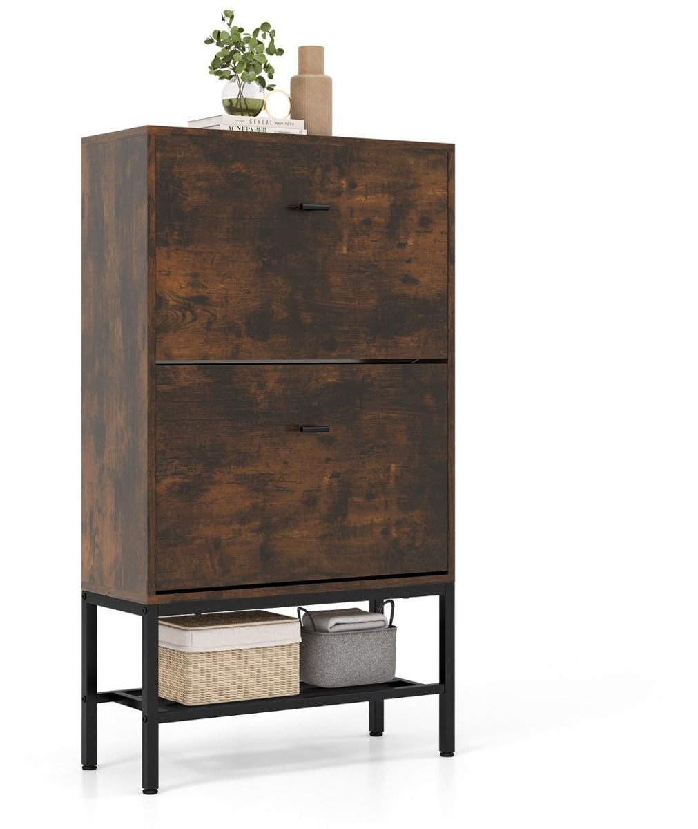 Schoenenkast met 2 Uitklapbare Lades - Verborgen Schoenenrek - Geschikt voor 15 Paar - Verstelbare Metalen Planken - Rustiek Bruin (5487571408964)