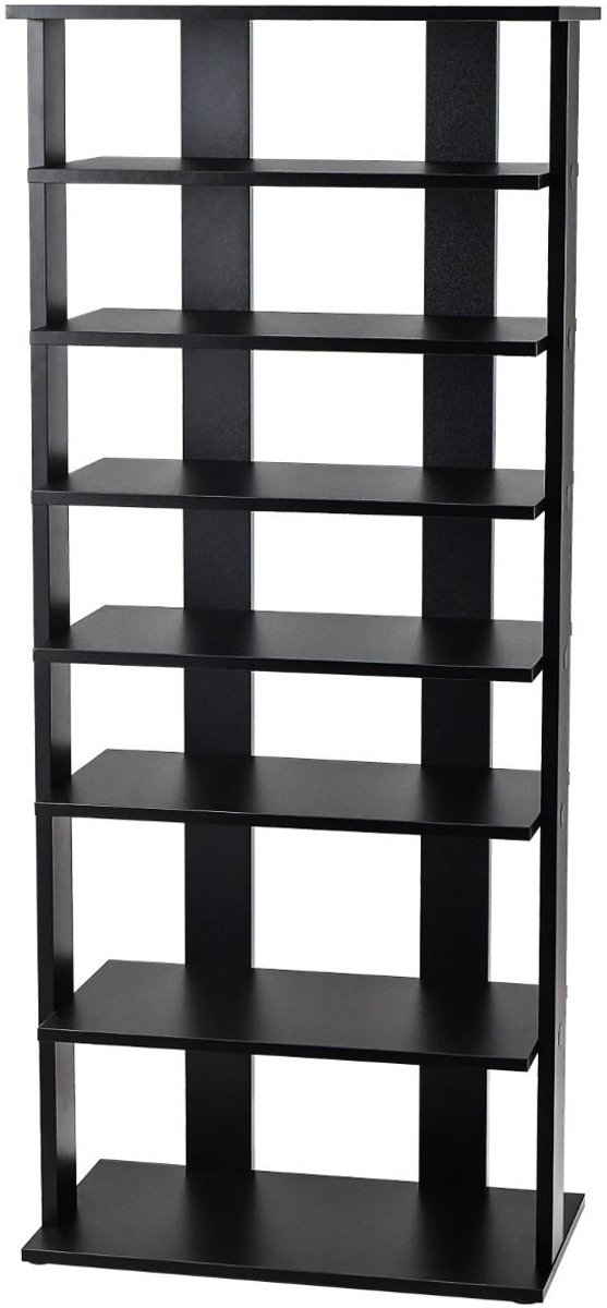 Schoenenkast met 7 Niveaus - Dubbele Rij Schoenenrek met Afneembare Planken en Anti-Kantel Systeem - Zwart (5487571408803)