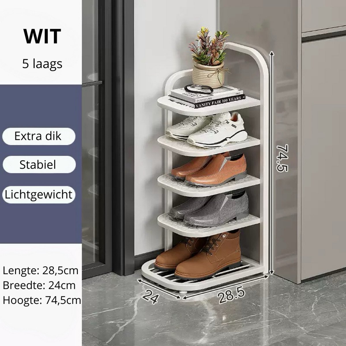 Schoenenrek - 5 laags - Wit - Schoenen - Opbergruimte - Opbergen (8720955215503)