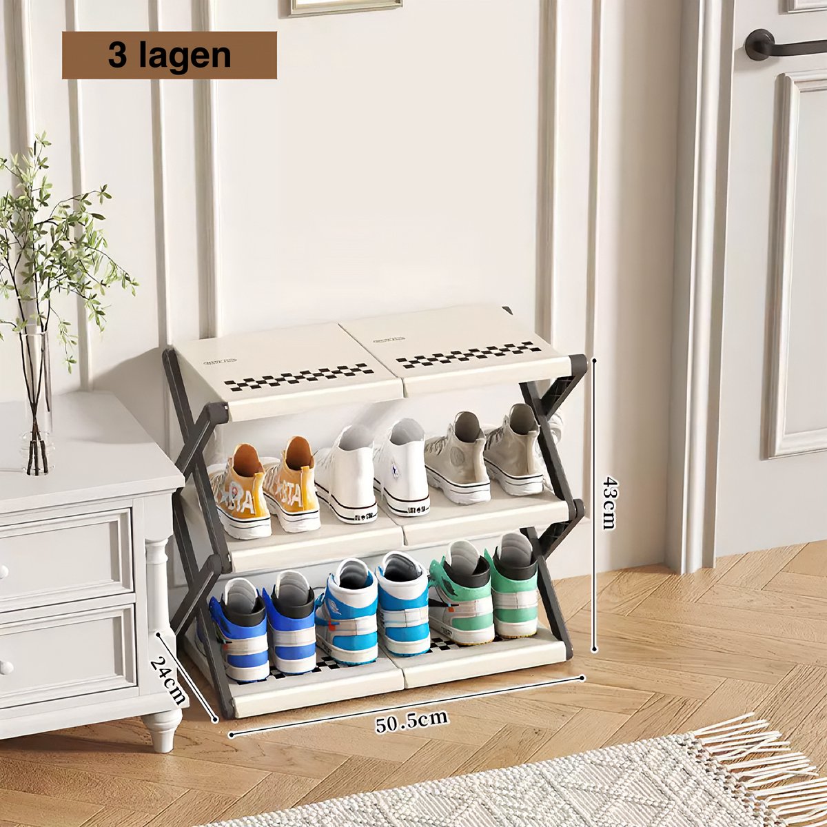 Schoenenrek - 50,5 cm - Kleur Zwart/Wit - Schoenen - Opbergruimte - Opbergen (8720955215336)