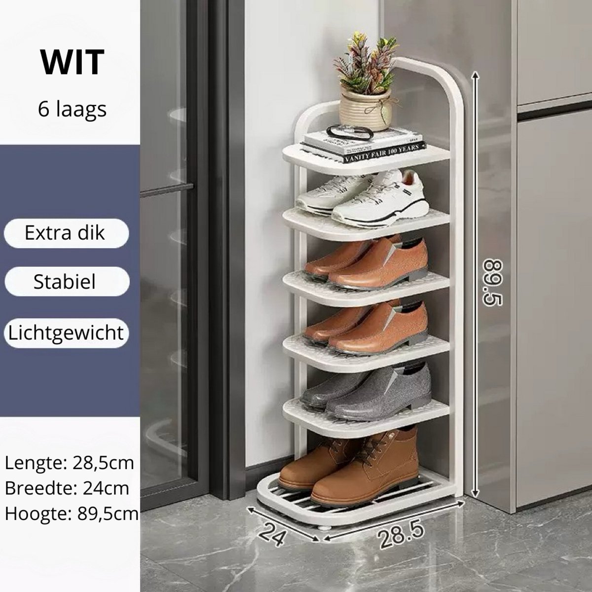 Schoenenrek - 6 laags - Wit - Schoenen - Opbergruimte - Opbergen (8720955215510)