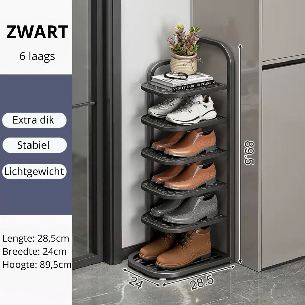Schoenenrek - 6 laags - Zwart - Schoenen - Opbergruimte - Opbergen (8720955215497)
