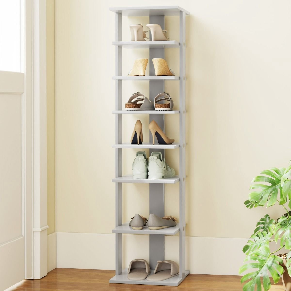 Schoenenrek 7 Lagen - Torenvormig Hoekopbergsysteem - Ruimtebesparend - 27×26×110 cm - Grijs (5487571408674)