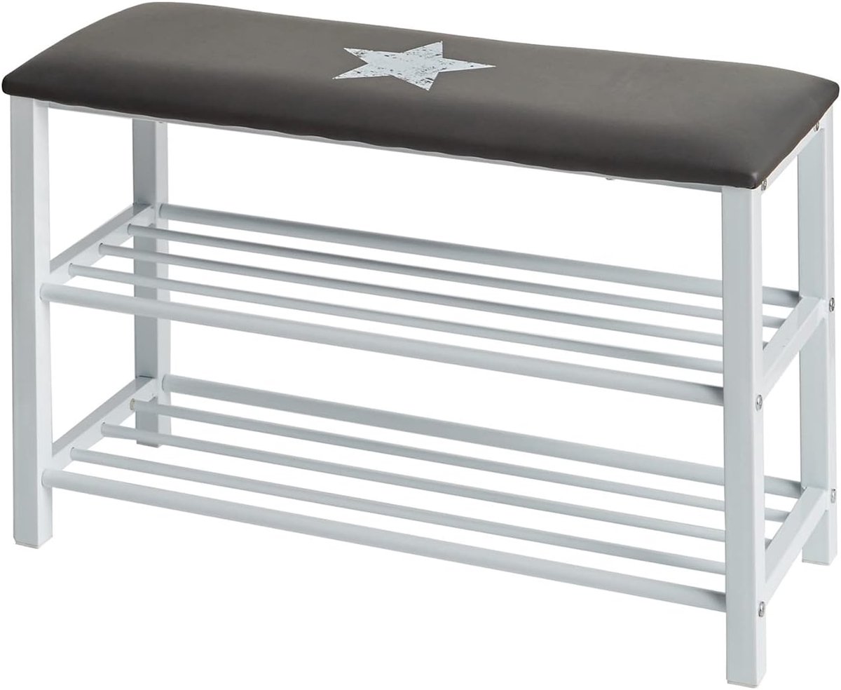 Schoenenrek met bank - Slecht ruimtebesparend - 1 stuk - Grijs/Wit - 80x30x48 cm (9502913857852)