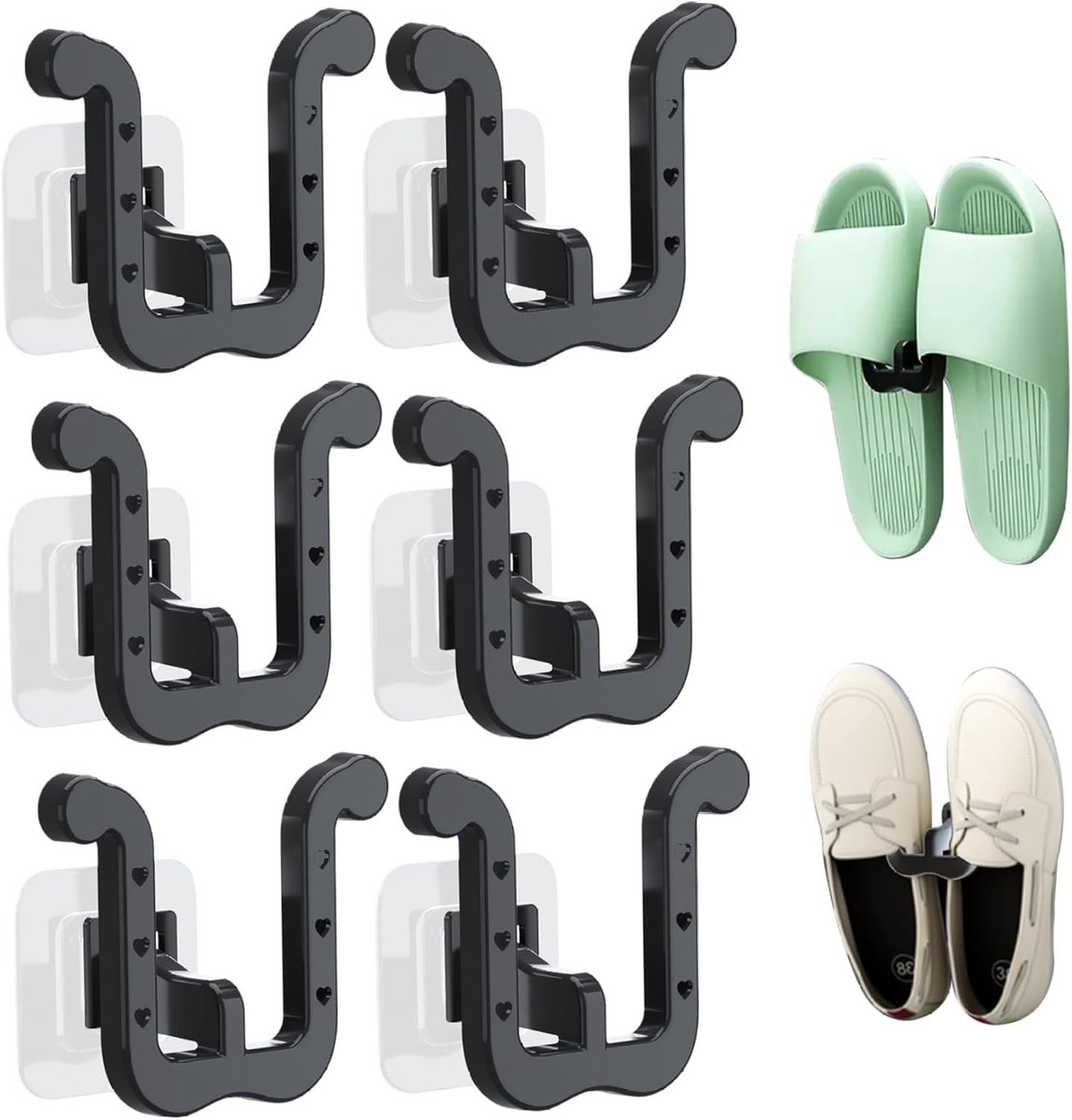 Schoenopbergers - 6 Stuks - Zelfklevend - Schoenen Opbergsysteem - Shoe Rack - Schoenenrek Hangend - Schoenen Organizer - Wandgemonteerd Schoenenrek - Schoenenhouder - Zonder Boren - Voor Vadkamer/Slaapkamer/Woonkamer - Zwart (9318528327372)