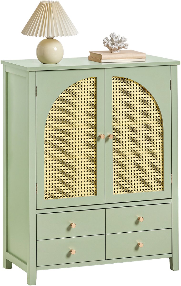 SoBuy FSB72-GR Schoenenkast - Groen met 4 Lades & 2 Deuren in Rattan (4251388618998)
