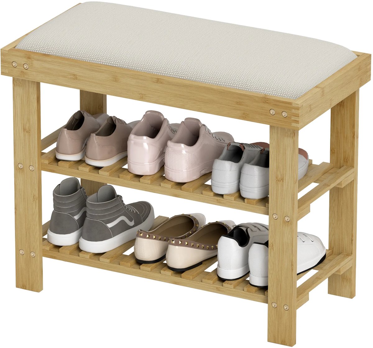 TRUUSK Schoenenbank Met Opbergruimte - Bamboe Zitbank Met Zitvlak - 2 Open Vakken - Garderobebank Voor Woonkamer - Hal - 60 x 29 (8700001434874)