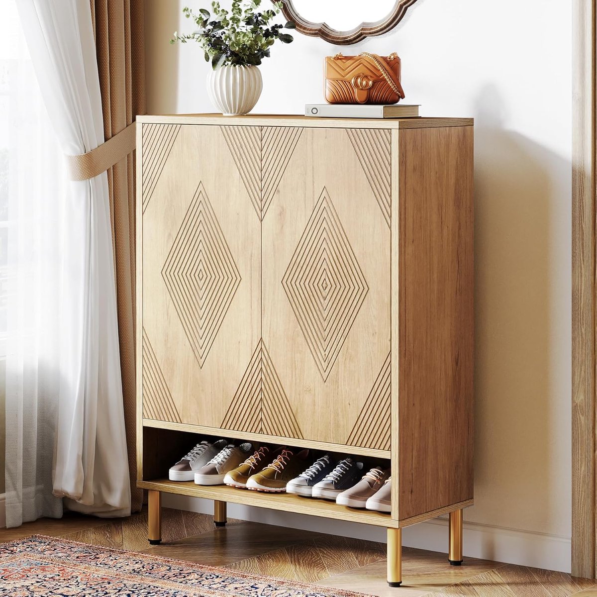 Tribesigns - Praktisch Schoenenrek met 2 deuren - Schoenenrek met 7 Niveaus - Schoenenkast - Modern - Hout - 73 x 35 x 115cm - Bruin (0036659423044)