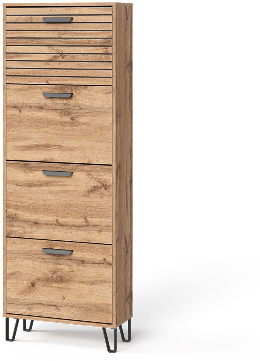 Vicco Amber Schoenenkantelaar - 60 x 168 cm met 4 compartimenten Eiken Wotan (4066731504626)