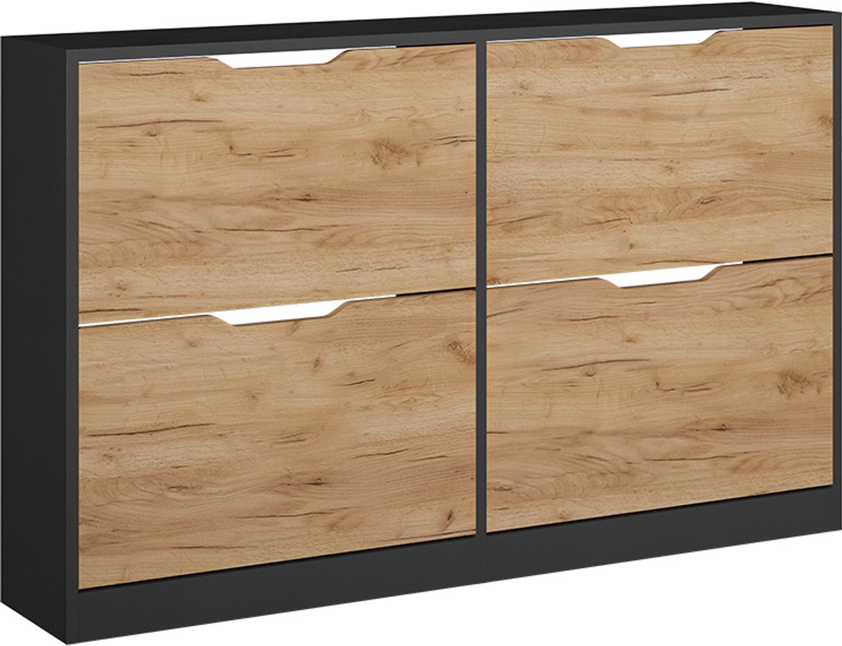 Vicco Luca Schoenklaprek - 116.6 x 72.5 cm met 4 compartimenten Antraciet/gouden eik (4066731510825)