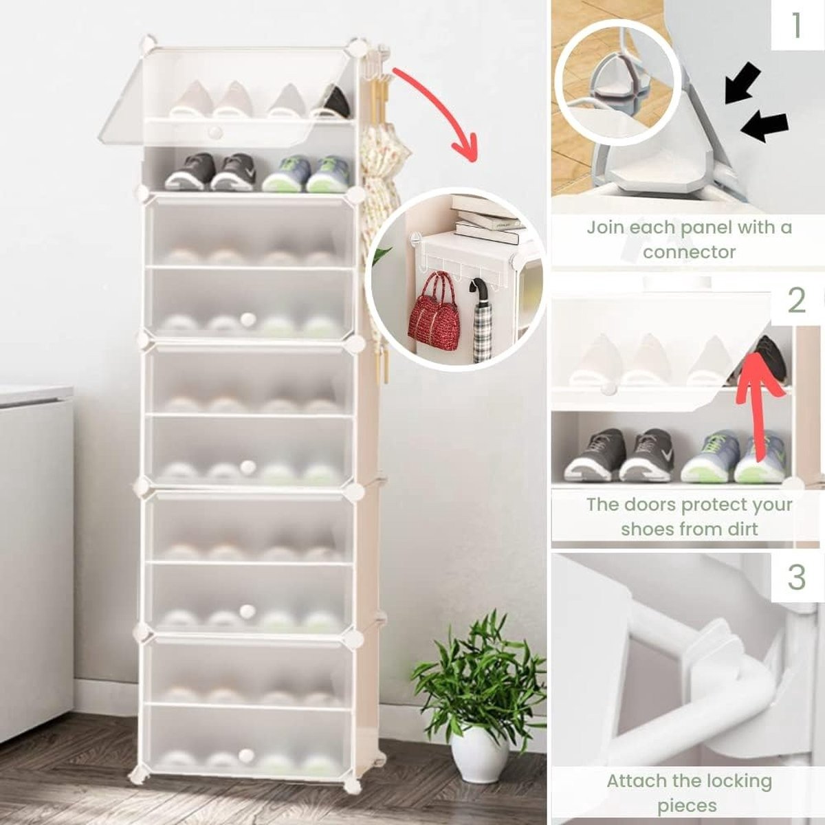 WNHB® Modulair Schoenenrek - Schoenenkast & Organizer voor Hal en Entree - Opbergrek voor 20 Paar Schoenen - Stapelbaar & Ruimtebesparend (6151801075026)