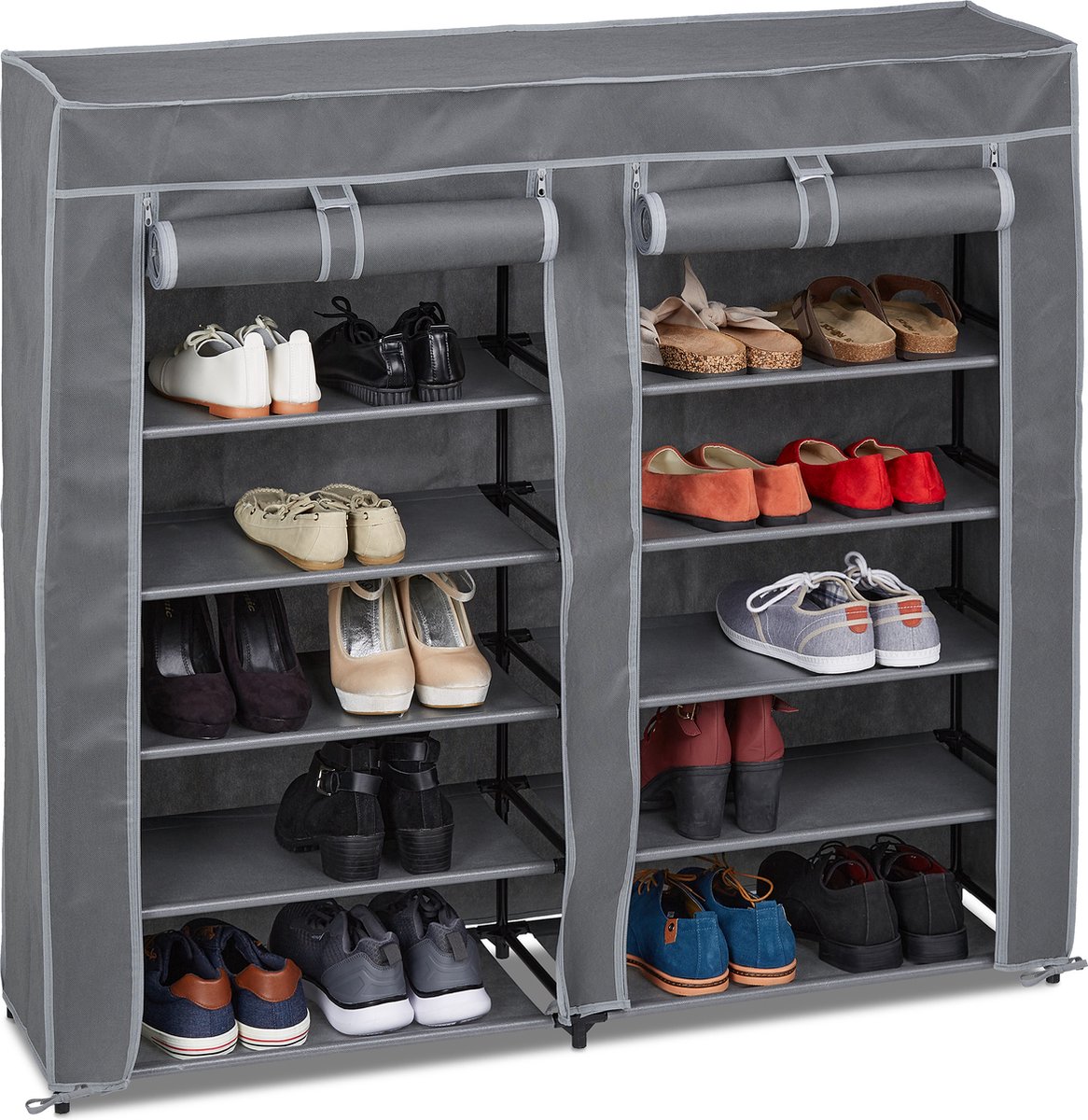 opbergkast schoenen - stof - 12 vakken - 36 paar - 107x115x30 cm - antraciet (4052025895785)