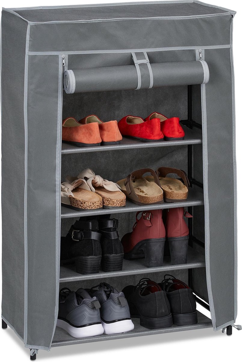 schoenen opbergkast - stof - 5 vakken - 15 paar - 90x60x30 cm - antraciet (4052025895792)