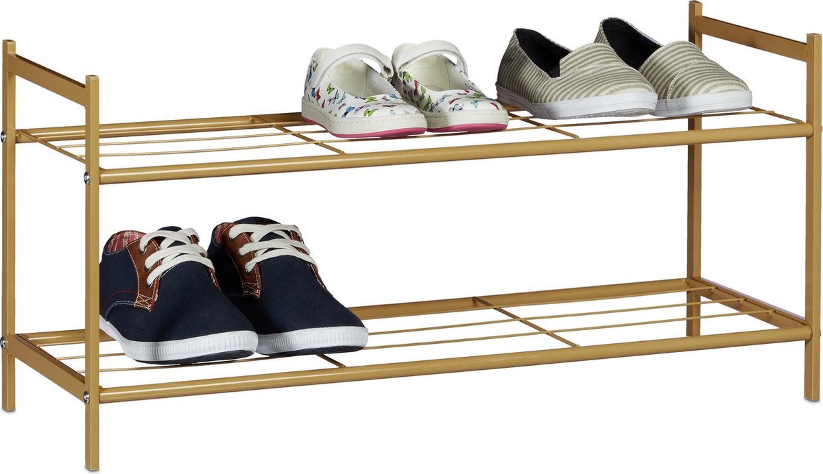 schoenen opbergrek - 2 laags - 6 paar - metaal - 33,5x69,5x26 cm - honingbruin (4052025972677)