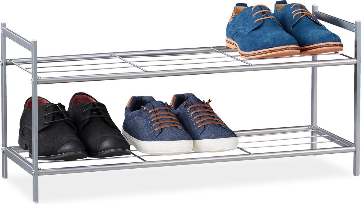 schoenen opbergrek - 2 laags - 6 paar - metaal - 33,5x69,5x26 cm - zilver (4052025907242)