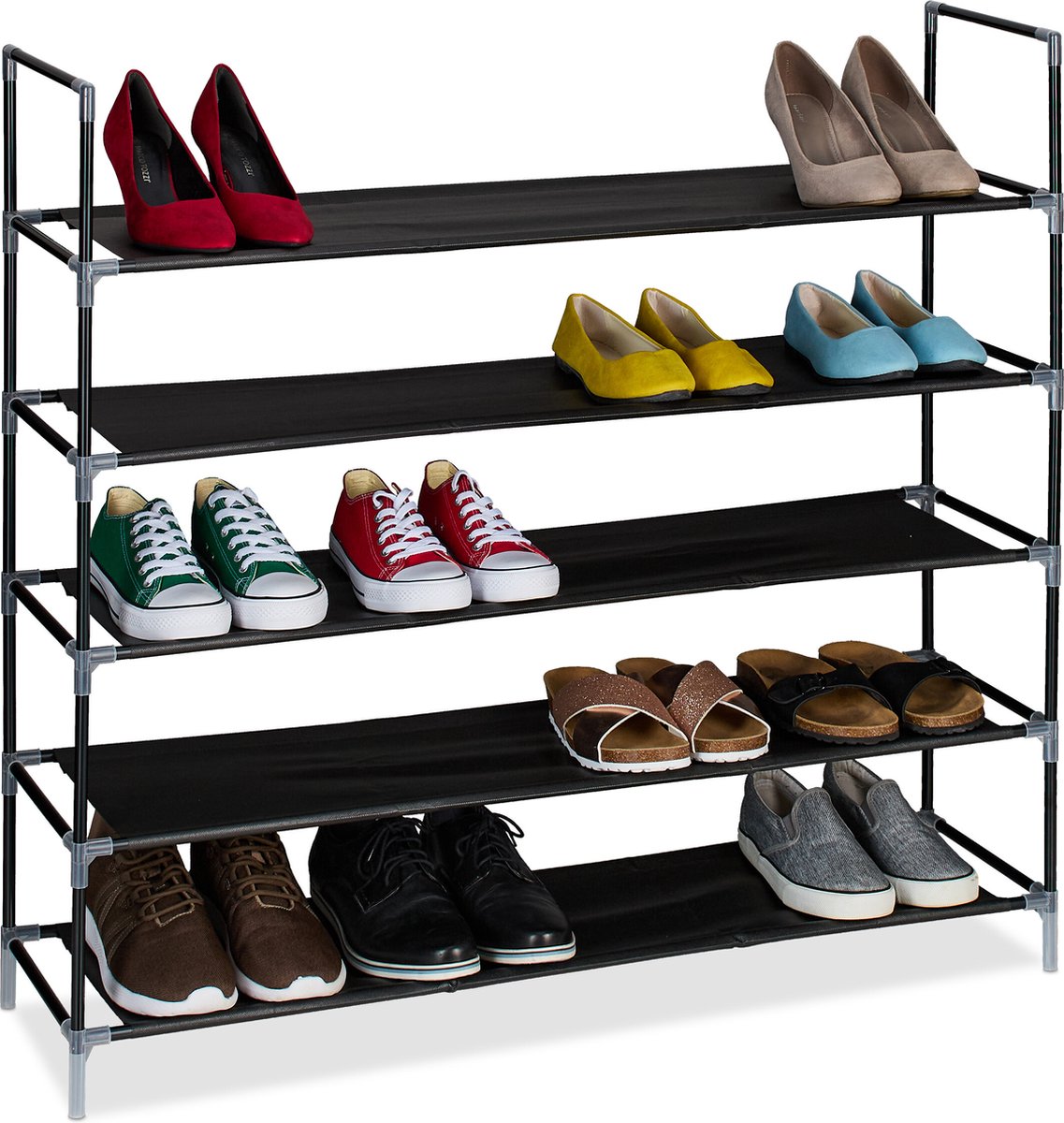 schoenenrek - 5 etages - 100 cm breed - metalen frame - steeksysteem - zwart (4052025875688)