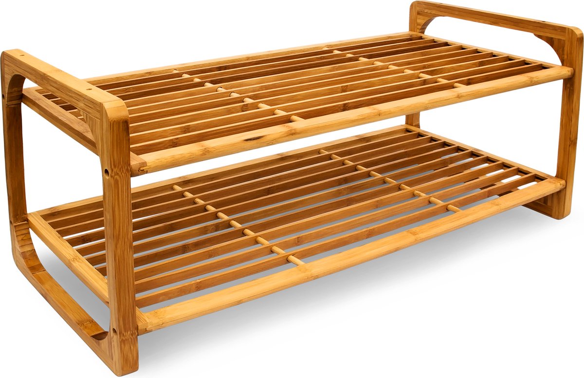 schoenenrek bamboe - 2 laags - 33 x 75 x 33 cm - voor 6 paar - stapelbaar (4052025148584)