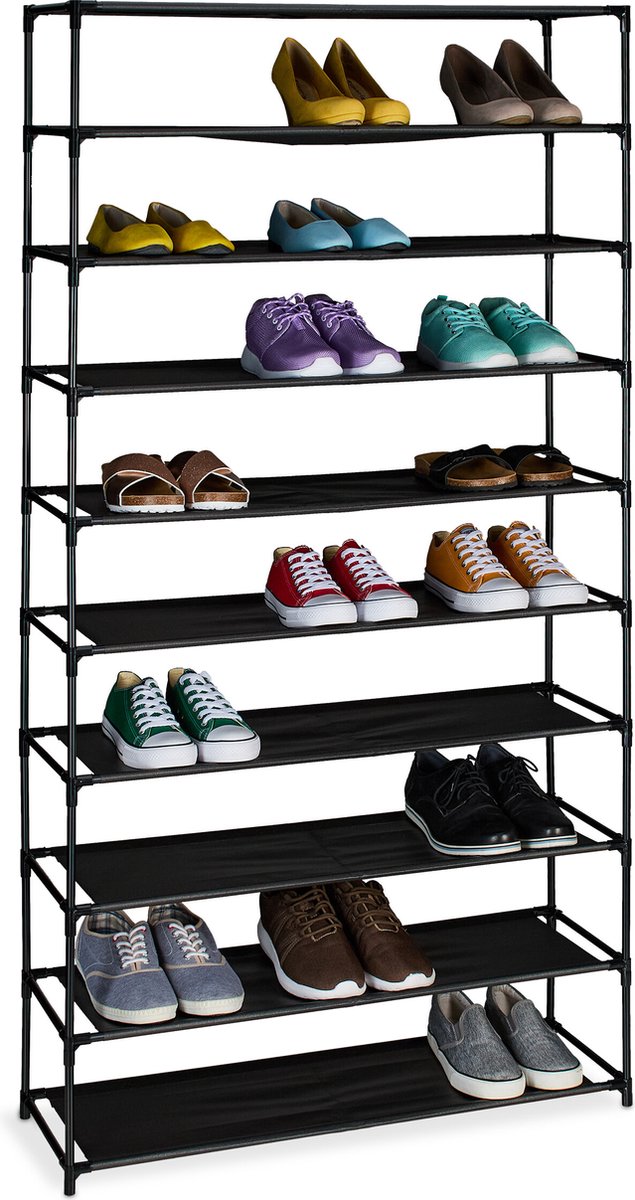 schoenenrek hoog - 10 lagen - metaal - stof - 83 cm breed - zwart (4052025875633)