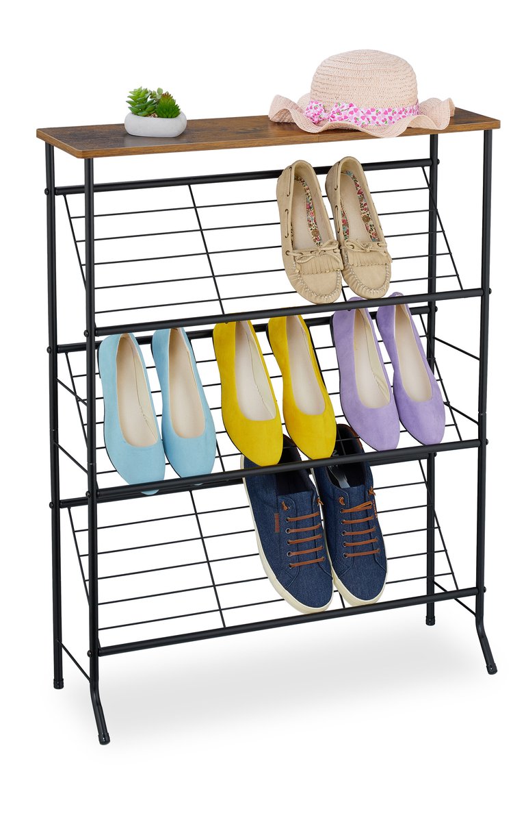 schoenenrek met plank - 89,5x70x23,5 cm - voor 9 paar - schuine etages - metaal (4052025510381)