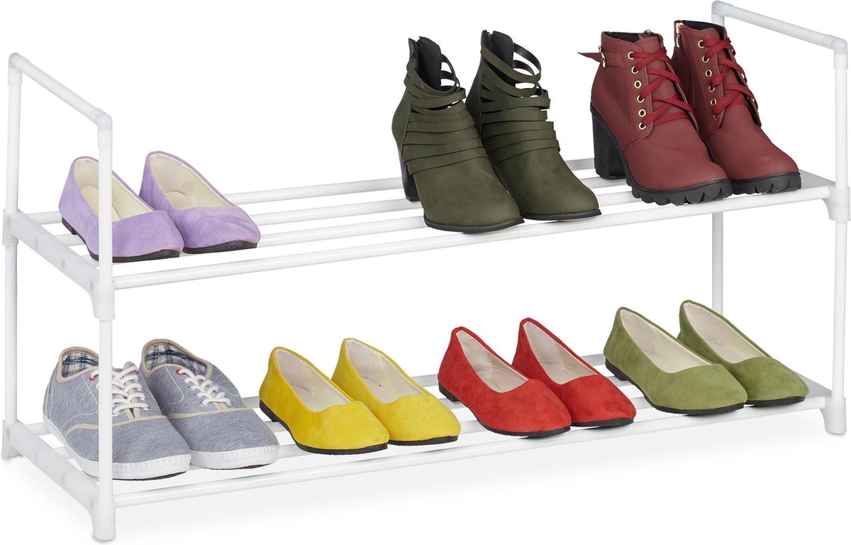 schoenenrek - metaal - 2 etages - 8 paar - uitbreidbaar - 90 cm breed - wit (4052025891152)
