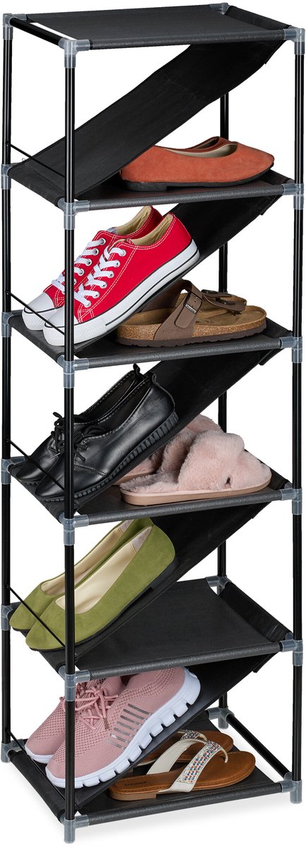 schoenenrek smal - 121x38x30 cm - voor 10 paar - schuine vakken - metaal - zwart-grijs (4052025867942)