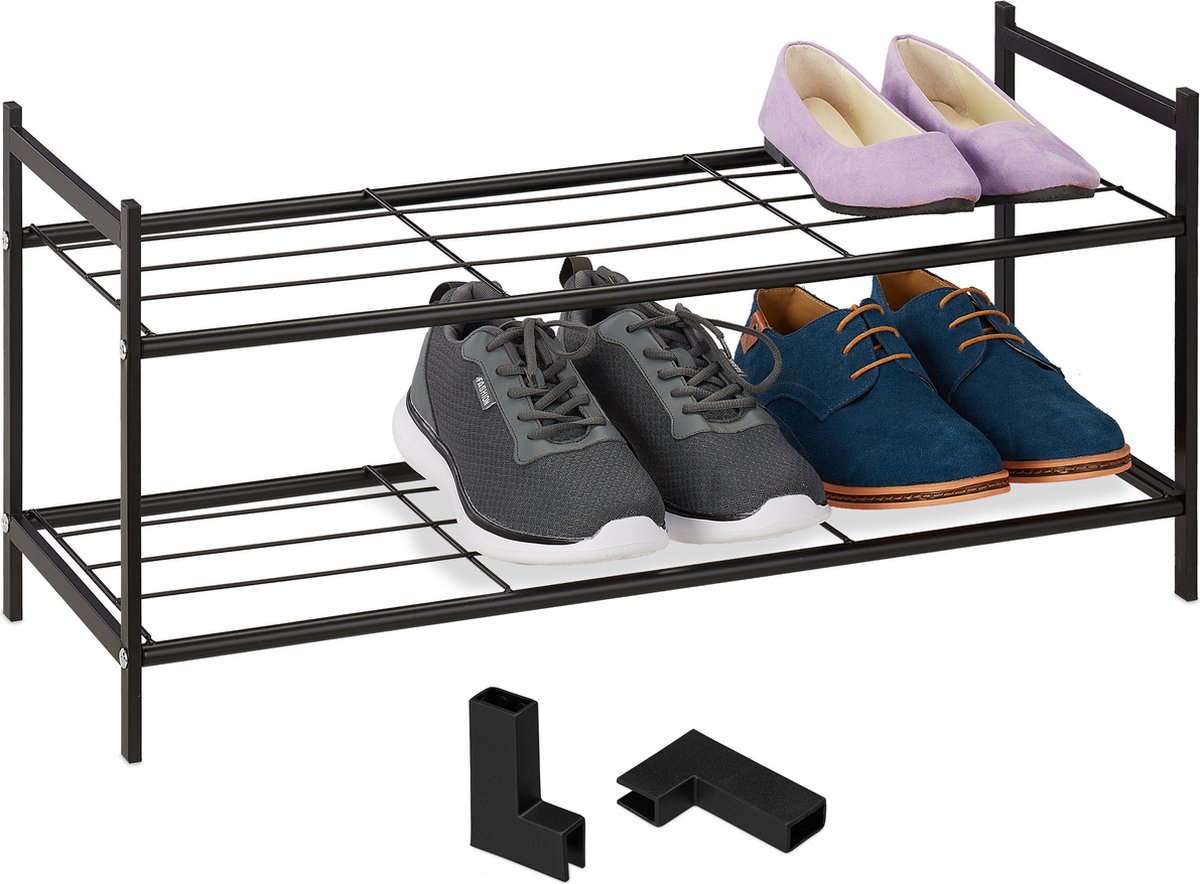 schoenenrek - stapelbaar - 2 etages - 6 paar - metaal - 33,5x70x26 cm - zwart (4052025884925)