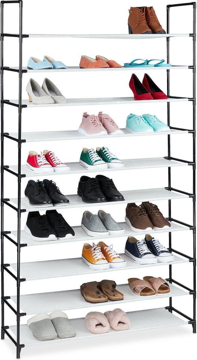 schoenenrek stof - 10 lagen - 50 paar - steekverbinding - 176,5x99x29,5 cm - hoog - wit (4052025891251)