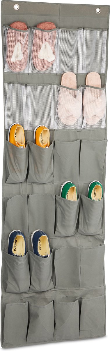 schoenenzak deur - 24 vakken - 162 x 56 x 5 cm - hangend schoenenrek - grijs (4052025486594)