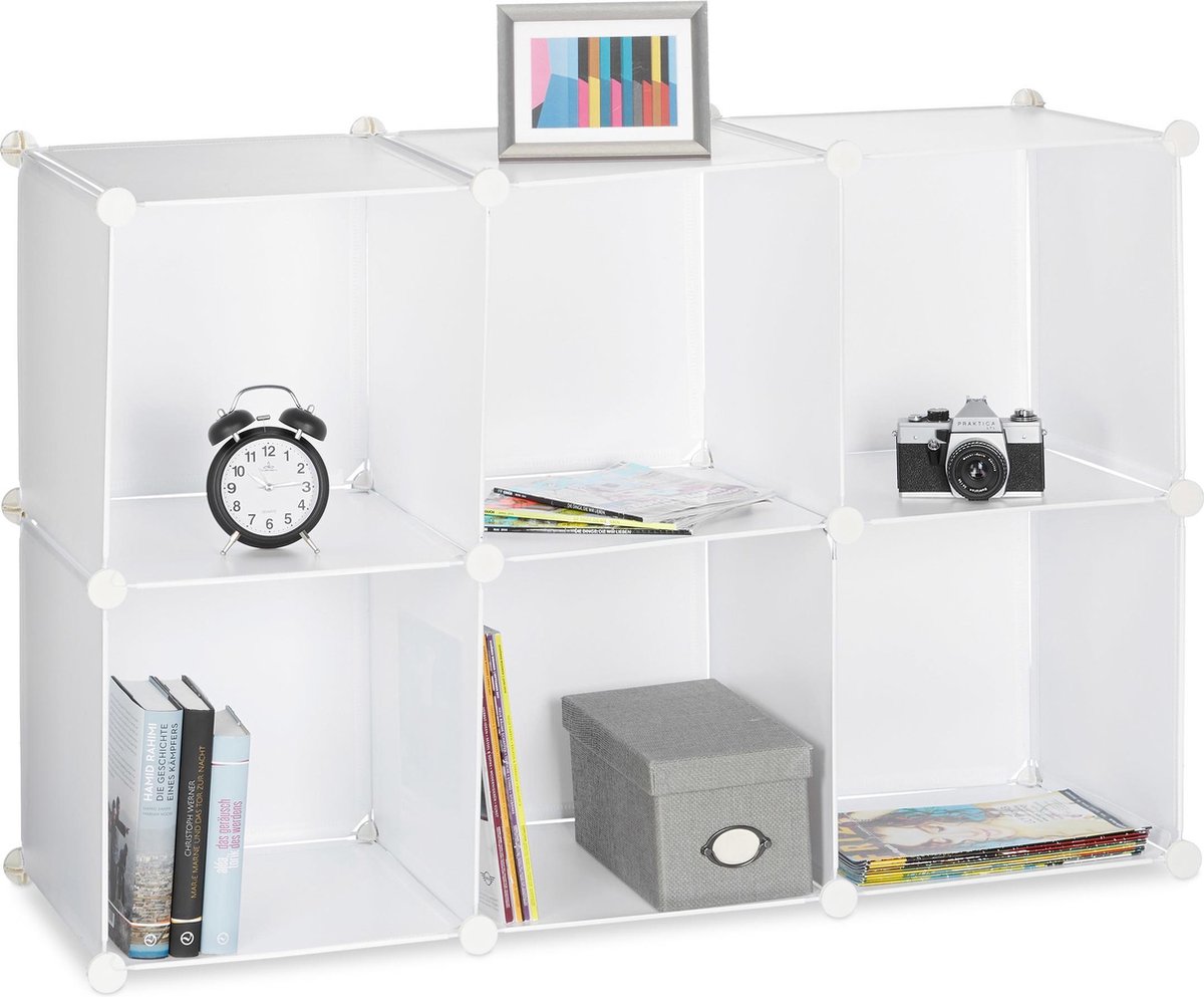 vakkenkast - 65 x 96 x 32 cm - 6 vakken - klikverbindingen - kunststof - boekenkast - wit (4052025956493)