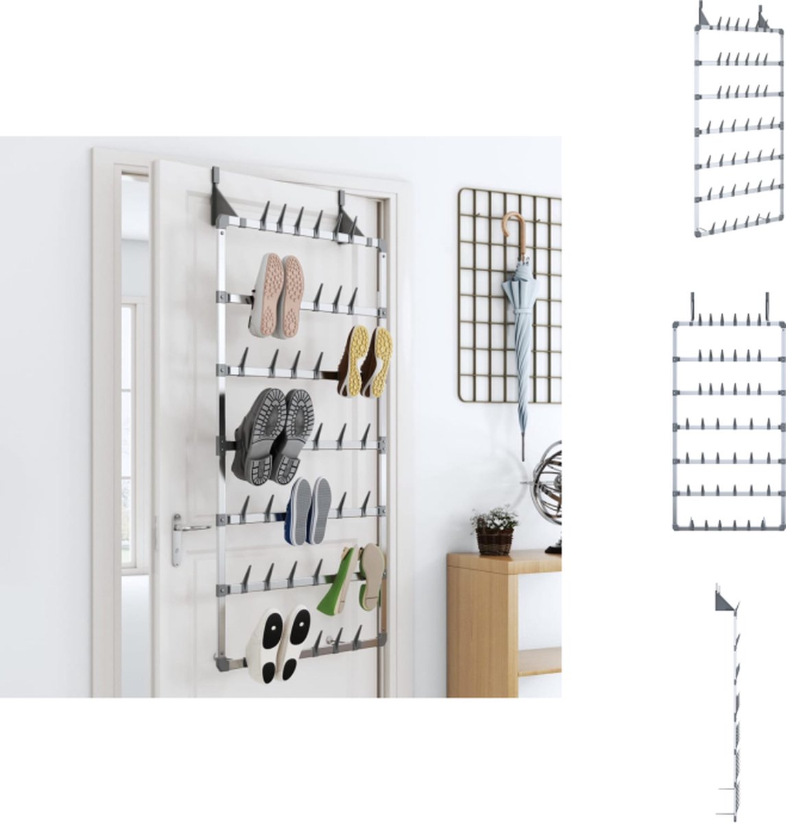 vidaXL Hangend Schoenenrek - Hangende Schoenenrekken - Opbergrek Voor Schoenen - Schoenenstellage - Schoenenrek hangend 66x13x139 cm zilverkleurig (8721032943845)