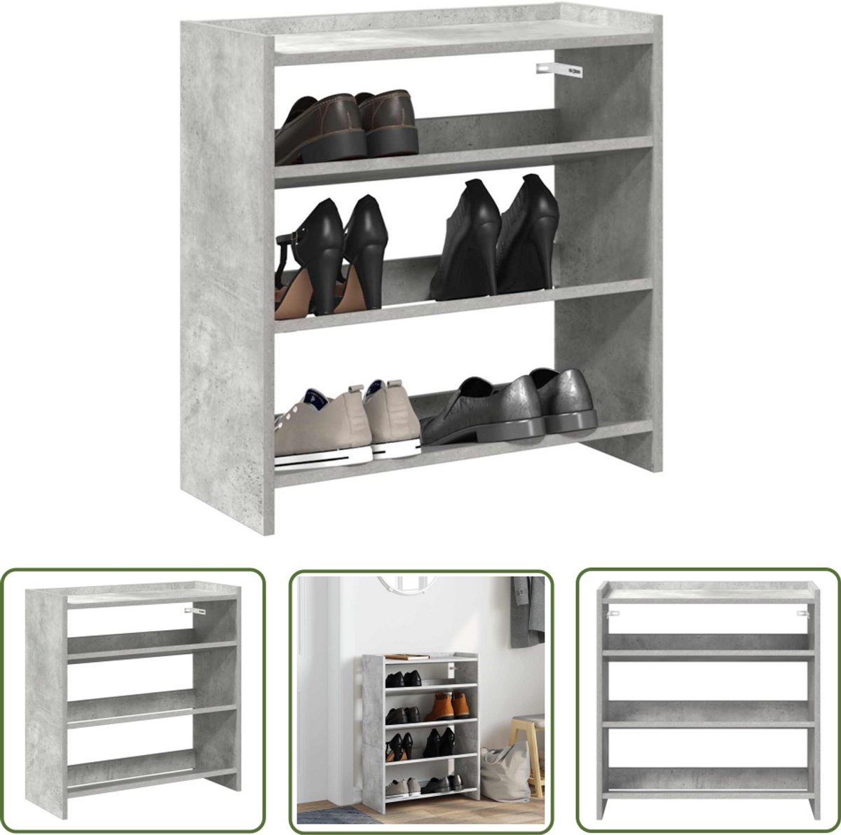 vidaXL Houten Schoenenkast - Schoenenrek - Schoenenrek 60x25x62 cm bewerkt hout betongrijs - Entree Kast - Gang Kast - Schoenenopbergers (8012520145026)