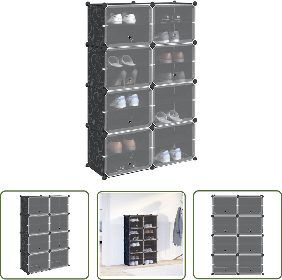 vidaXL Opslag - Opbergmeubel - Opbergmeubel met 8 vakken en deuren polypropeen zwart - Kast - Organisator - Polypropyleen (8017023871427)