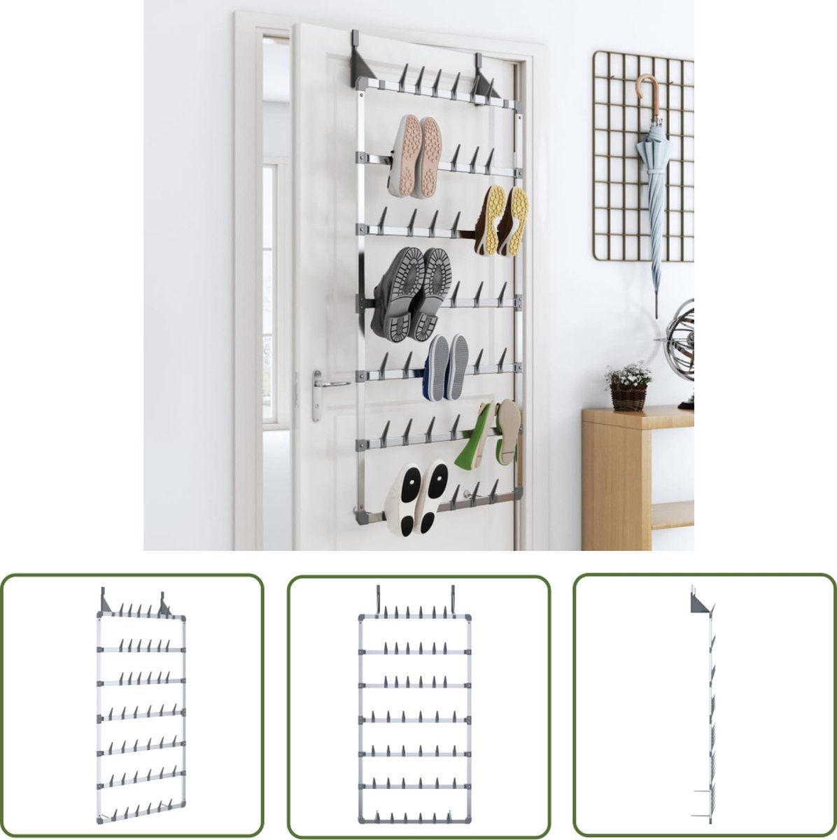 vidaXL Schoenen Organisatie - Hangend Schoenenrek - Schoenenrek hangend 66x13x139 cm zilverkleurig - Schoenen Kast - Aluminium Schoenenrek - Ruimtebesparing (8721031229995)