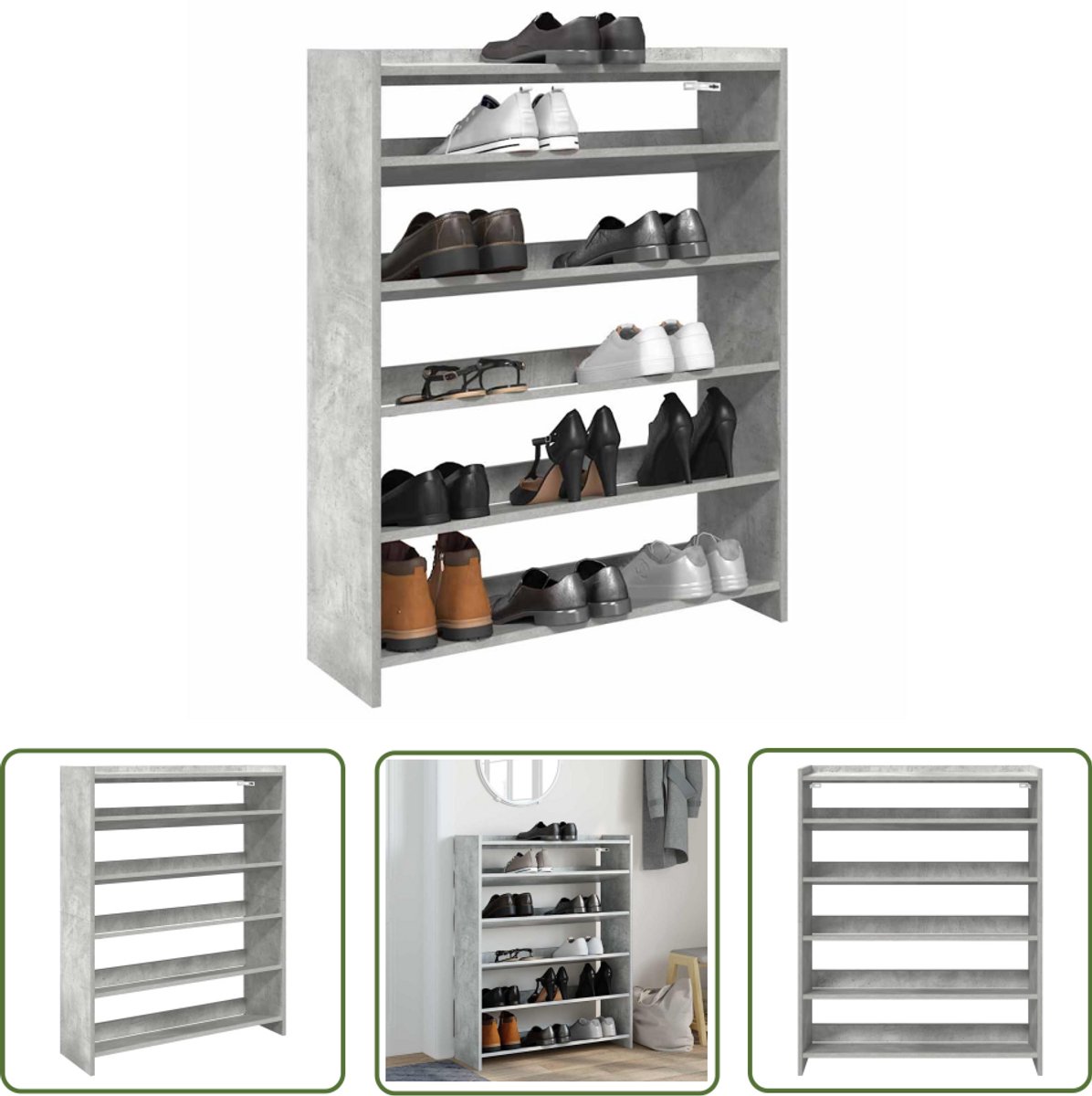 vidaXL Schoenen Rek - Schoenenkast - Schoenenkast 80x25x100 cm bewerkt hout betongrijs - Bergruimte - Entree Kast - Gang Kast (8012520151522)