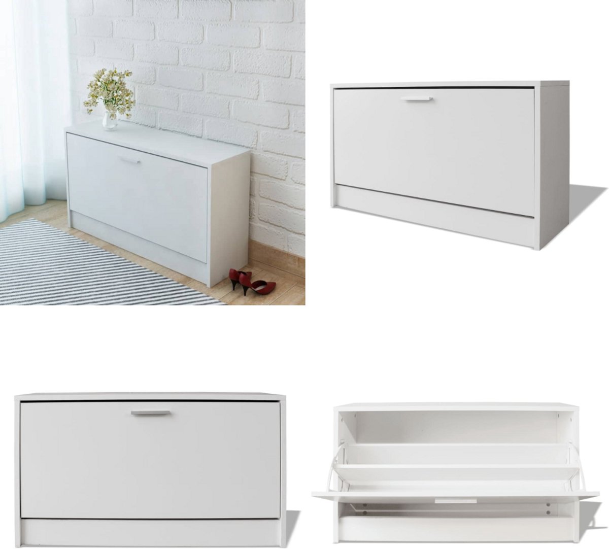 vidaXL Schoenen opbergkast 80x24x45 cm wit - Schoenenbankje - Schoenenbankjes - Halbankje - Opbergbankje (8721114857466)