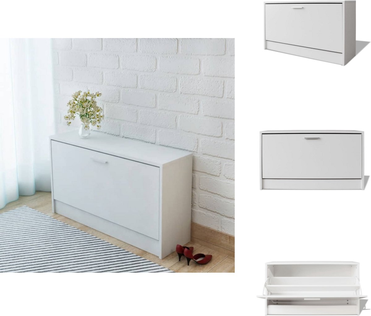vidaXL Schoenenbankje - Schoenenbankjes - Halbankje - Opbergbankje - Schoenen opbergkast 80x24x45 cm wit (8721096896583)